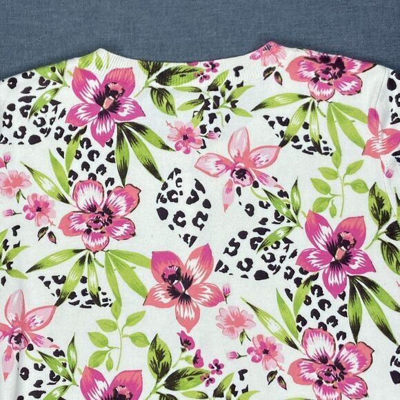 Harold’s Silk Sweater Womens Medium Cream Pink Floral Elegant Vintage Cardigan - Picture 6 of 16